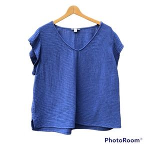 Gauzy V-Neck Shirt Blue Short sleeve Sz. XL